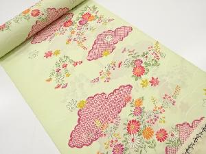 アンティーク　疋田雲に秋草模様　着尺反物